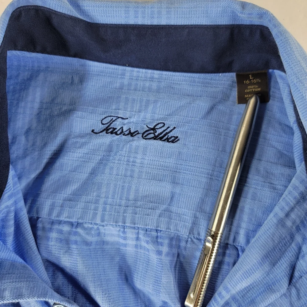 Tasso Elba Large 16-16 1/5 Mens Shirt Angled Barrel Cuff Regular Fit Non Iron - Picture 3 of 6